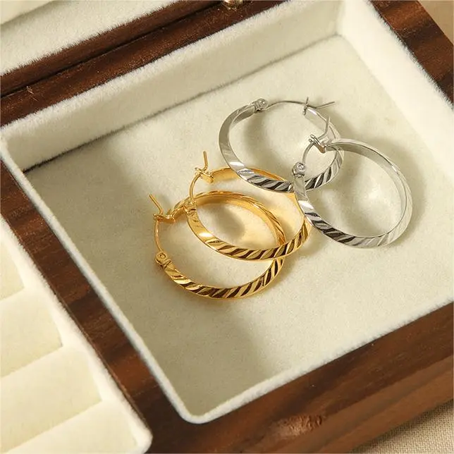 1 Pair Simple Daily Style Round Shape Stainless Steel 18K Gold Plated Women's Hoop Earrings h5 